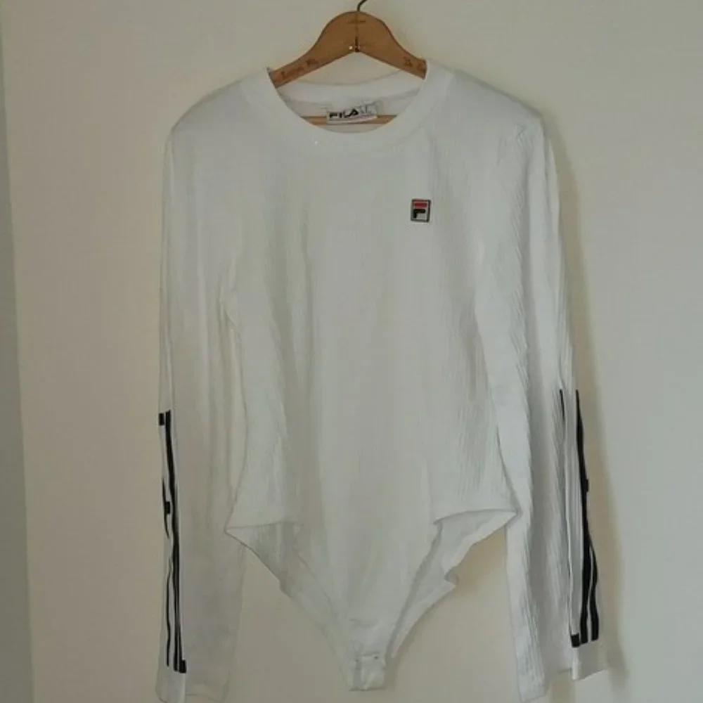FILA Women's Size US XL White Spell Out Long Wide Sleeve One Piece Body Suit - Picture 9 of 9